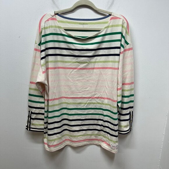 Talbots Womens Plus 2X Striped Long Sleeve Cotton Top W/ Button Detail Multicolo - Picture 1 of 8